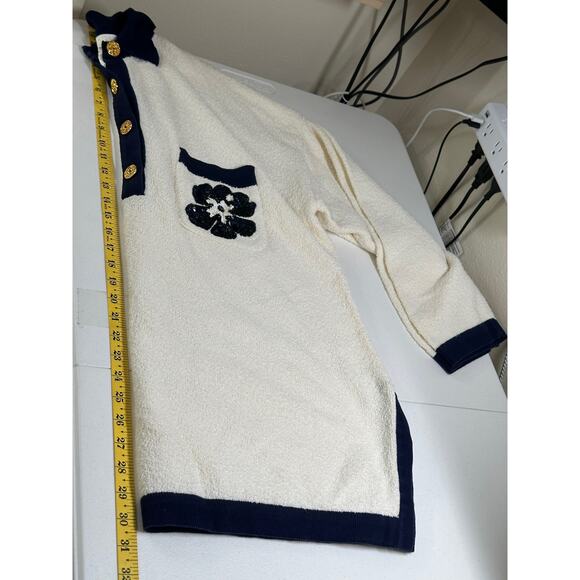 Vintage Escada Set Womens Sweater 42 Skirt 40 Cream Navy Bouclé Sequins Knit - Picture 13 of 16